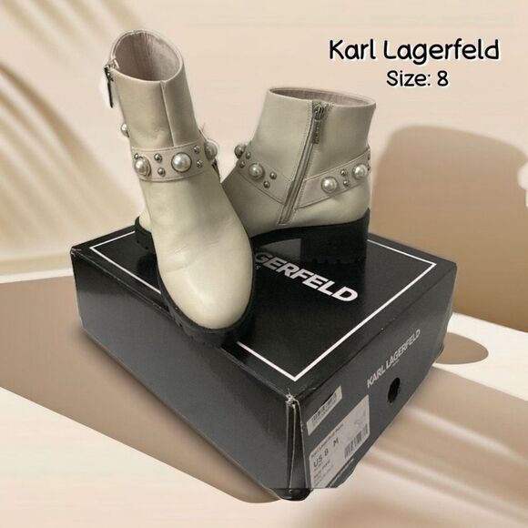 Karl Lagerfeld Paris NEW Combat Moto Booties Faux Pearl - Picture 1 of 11